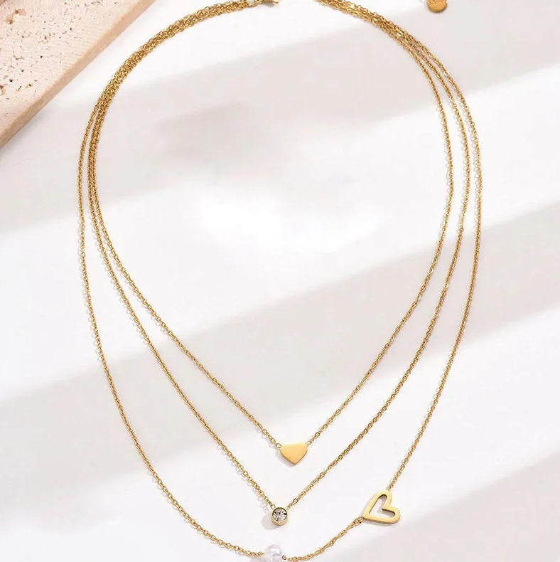 Gold Heart Layered Necklace - Necklaces - 18k Gold Plated Waterproof Jewellery - Collection 9