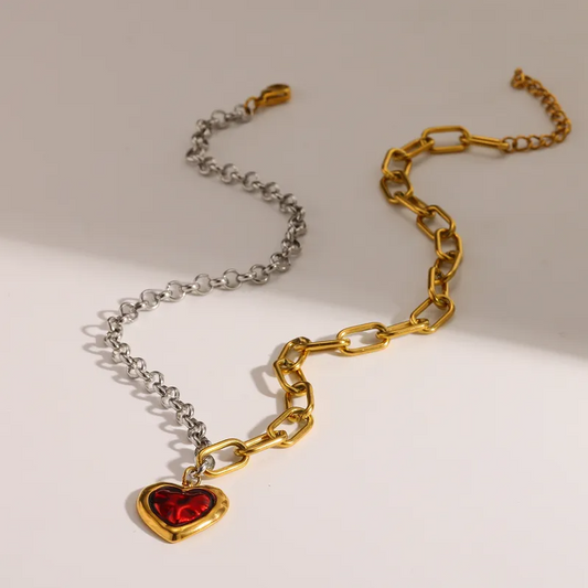 Red Gold Heart Pendant Necklace - Necklaces - 18k Gold Plated Waterproof Jewellery - Collection 9