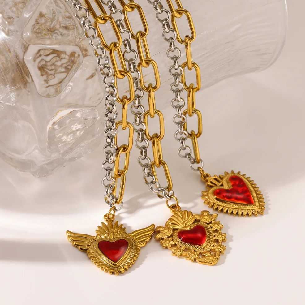 Red Gold Heart Pendant Necklace - Necklaces - 18k Gold Plated Waterproof Jewellery - Collection 9