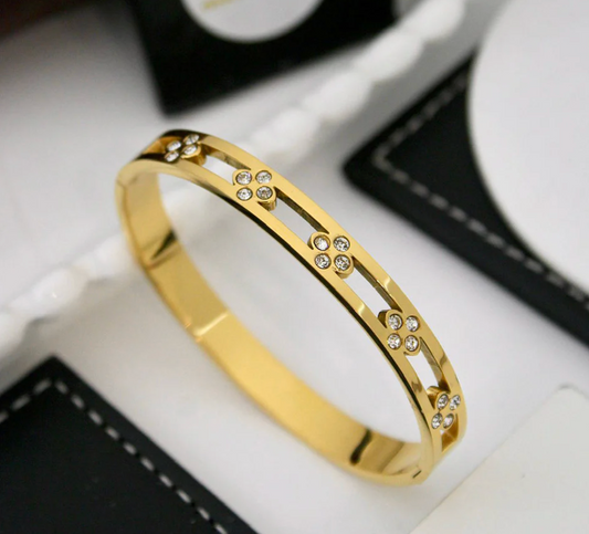 Gold Crystal Double Bar Bangle - Bracelets - 18k Gold Plated Waterproof Jewellery - Collection 9