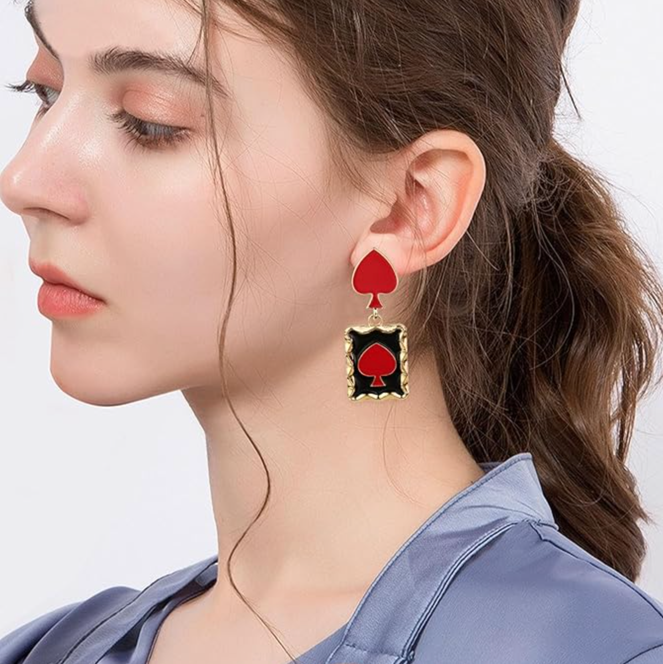 Gold Red Heart Card Earrings - Earrings - 18k Gold Plated Waterproof Jewellery - Collection 9