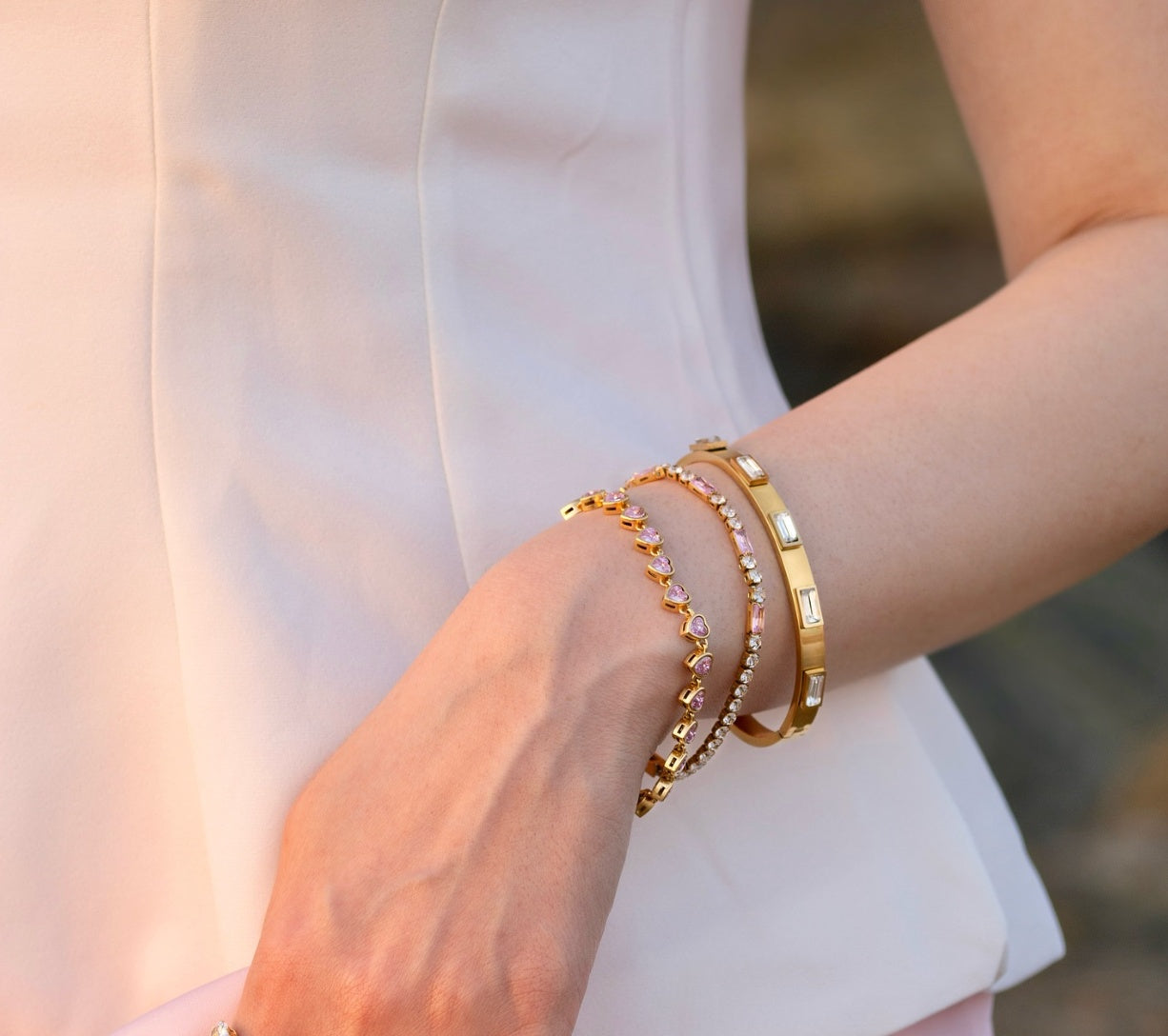 Gold Crystal Rectangle Bangle - Bracelets - 18k Gold Plated Waterproof Jewellery - Collection 9