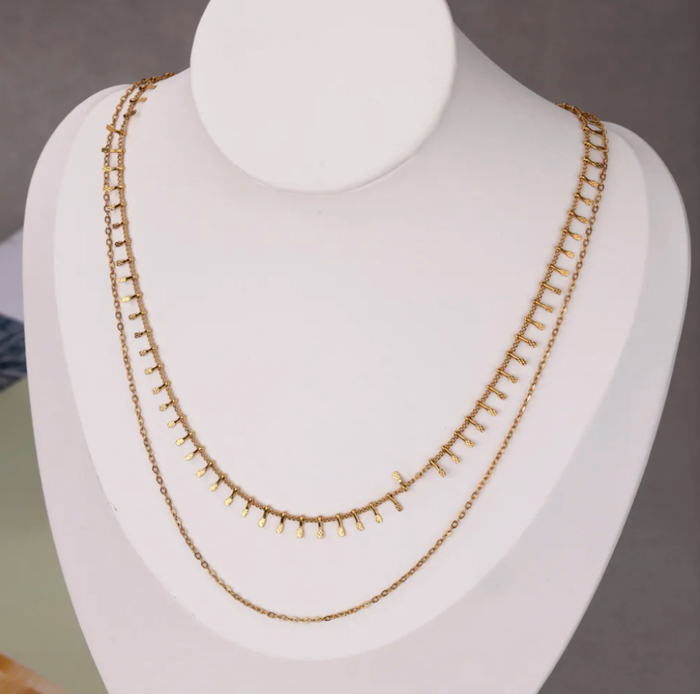 Gold Fringe Layered Necklace - Necklace - 18k Gold Plated Waterproof Jewellery - Collection 9