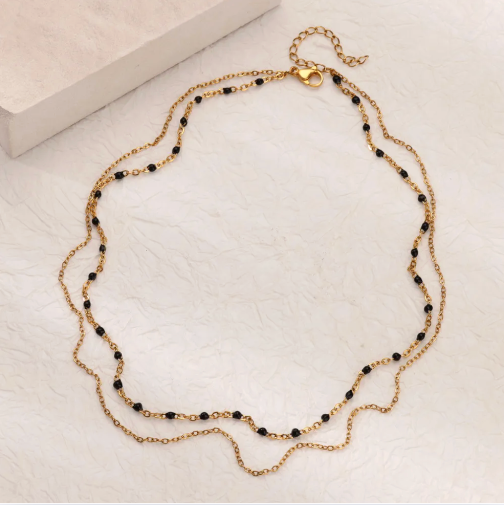Gold Black Bead Layered Necklace - Necklace - 18k Gold Plated Waterproof Jewellery - Collection 9