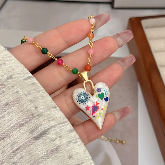 Gold Colorful Heart Pendant Necklace - Necklace - 18k Gold Plated Waterproof Jewellery - Collection 9
