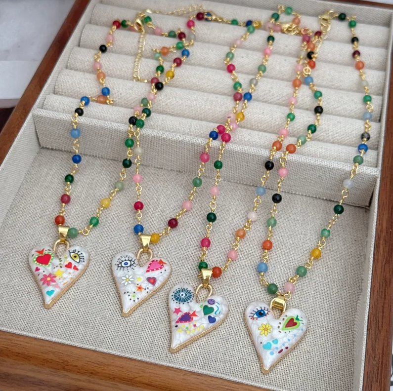 Gold Colorful Heart Pendant Necklace - Necklace - 18k Gold Plated Waterproof Jewellery - Collection 9