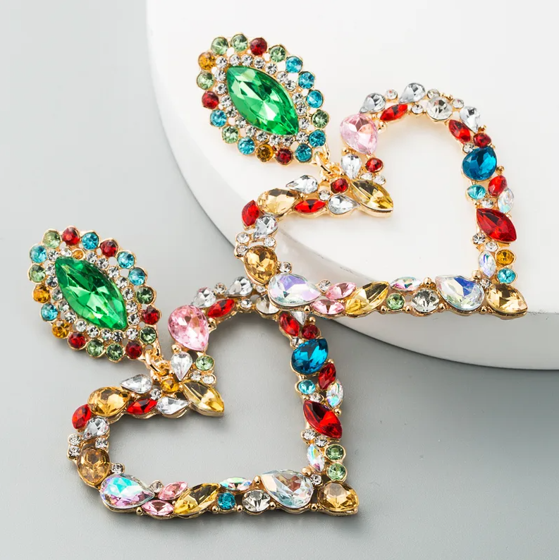 Multicolor Crystal Heart Drop Earrings - Earrings - 18k Gold Plated Waterproof Jewellery - Collection 9