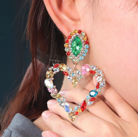 Multicolor Crystal Heart Drop Earrings - Earrings - 18k Gold Plated Waterproof Jewellery - Collection 9