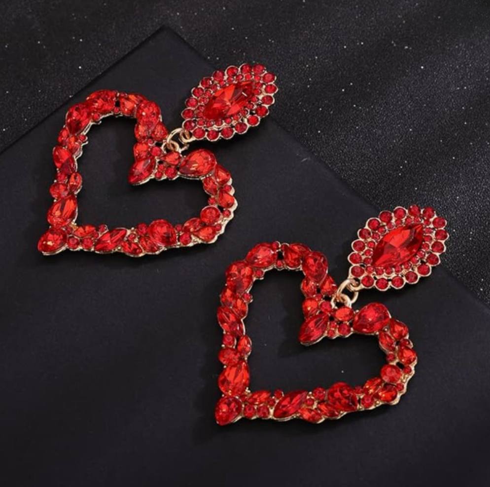 Red Crystal Heart Drop Earrings - Earrings - 18k Gold Plated Waterproof Jewellery - Collection 9