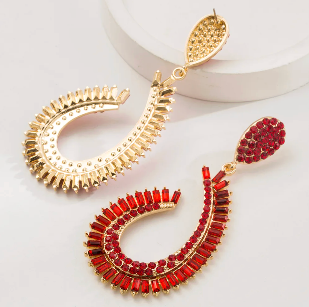 Gold Red Crystal Teardrop Earrings - Earrings - 18k Gold Plated Waterproof Jewellery - Collection 9