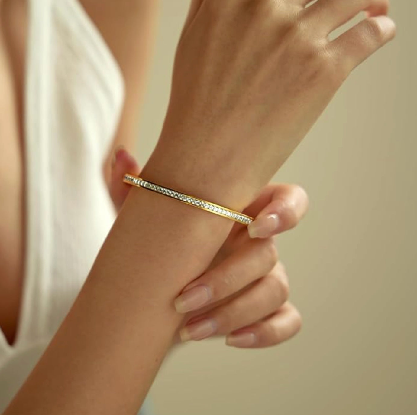 Gold Crystal Rhinestone Bangle - Bracelet - 18k Gold Plated Waterproof Jewellery - Collection 9