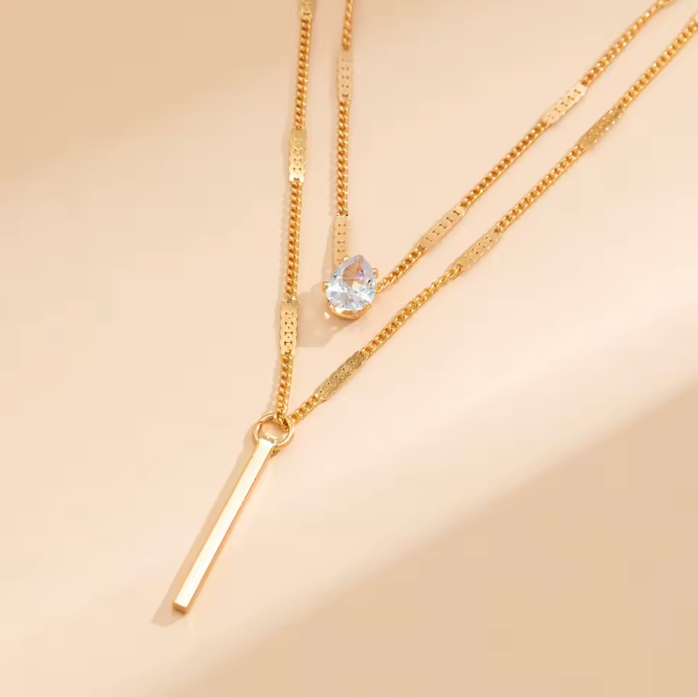 Gold Crystal Bar Layered Necklace - Necklace - 18k Gold Plated Waterproof Jewellery - Collection 9