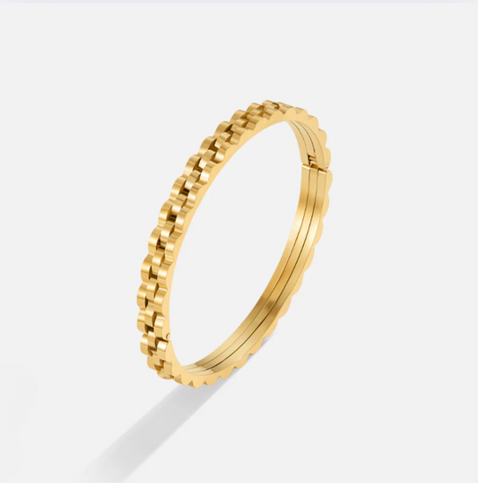 Gold Textured Bangle - Bracelet - 18k Gold Plated Waterproof Jewellery - Collection 9