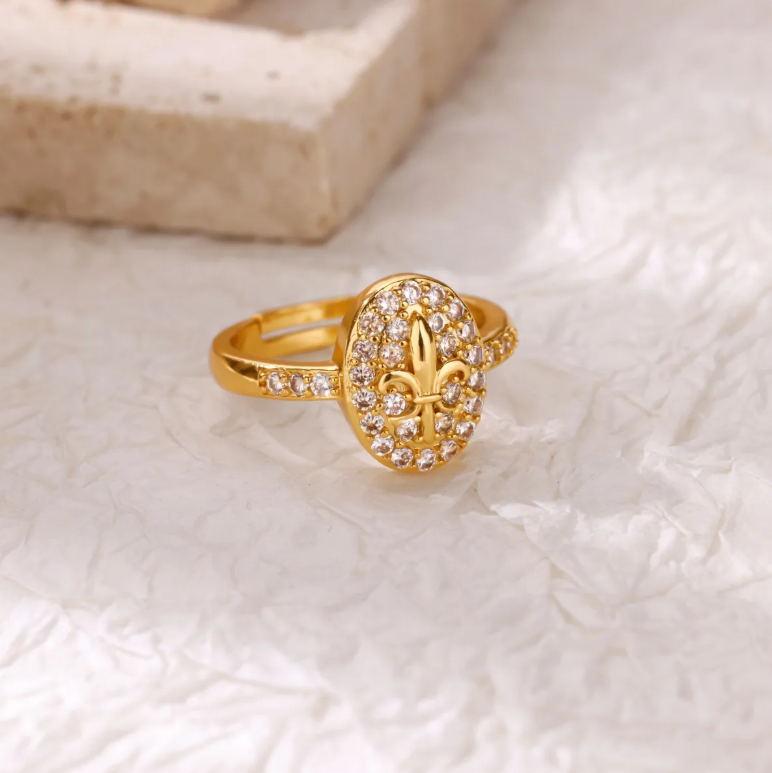 Gold Pink Crystal Lock Open Ring - Ring - 18k Gold Plated Waterproof Jewellery - Collection 9