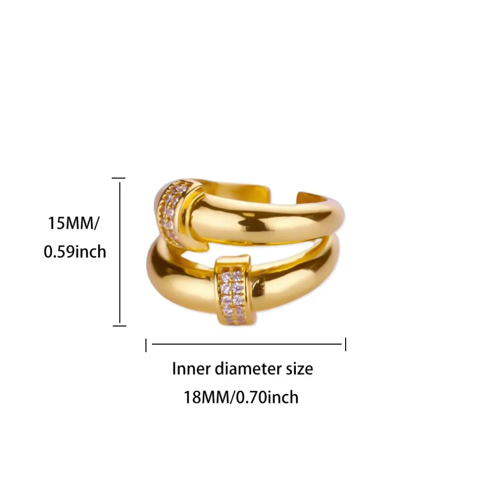Gold Crystal Open Adjustable Ring - Ring - 18k Gold Plated Waterproof Jewellery - Collection 9