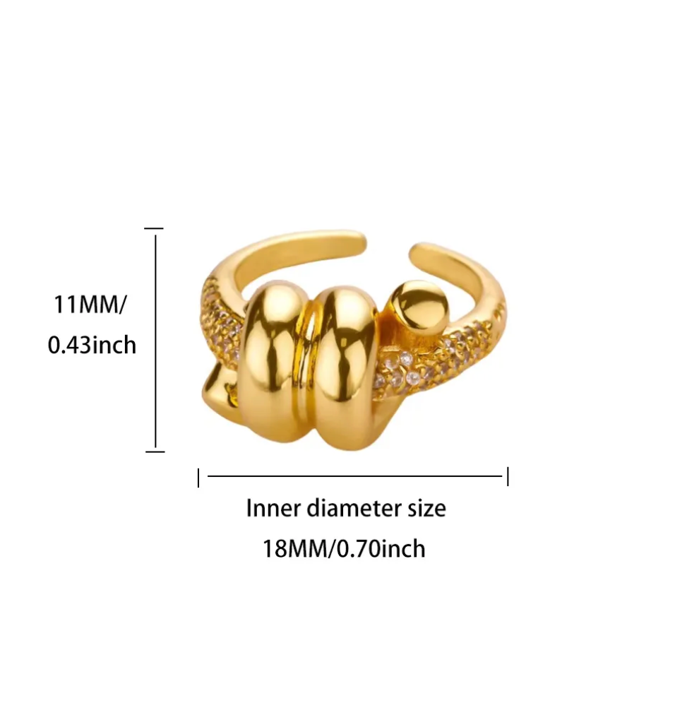 Gold Crystal Spiral Ring - Rings - 18k Gold Plated Waterproof Jewellery - Collection 9
