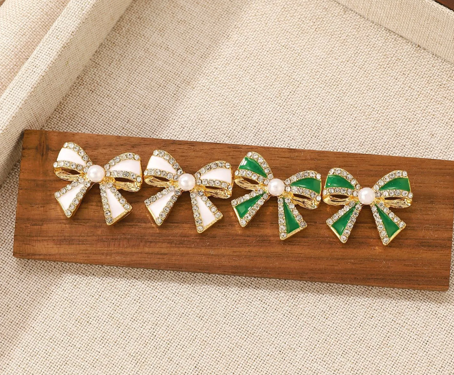 Pearl & Enamel Bow Stud Earrings - Earrings - 18k Gold Plated Waterproof Jewellery - Collection 9