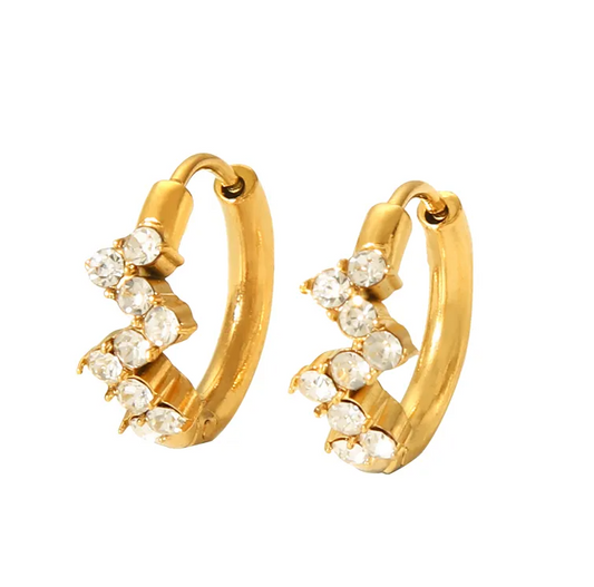 Gold & White Crystal Huggie Earrings - - 18k Gold Plated Waterproof Jewellery - Collection 9