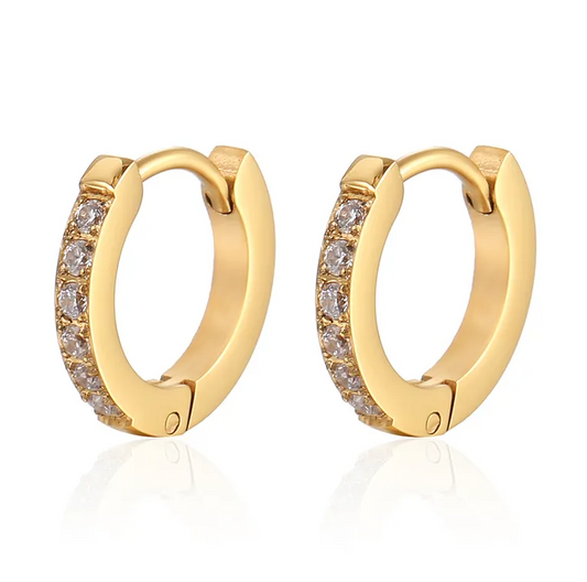 Gold Band Crystal Huggie Earrings - - 18k Gold Plated Waterproof Jewellery - Collection 9