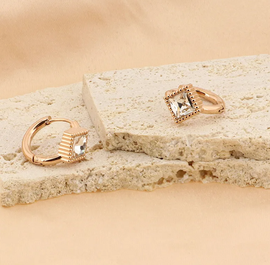 Gold Diamond Crystal Huggie Earrings - - 18k Gold Plated Waterproof Jewellery - Collection 9