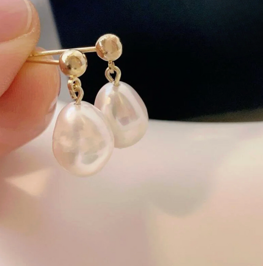 Gold Baroque Freshwater Pearl Drop Earrings - - 18k Gold Plated Waterproof Jewellery - Collection 9