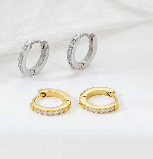 Gold Crystal Huggie Earrings - - 18k Gold Plated Waterproof Jewellery - Collection 9