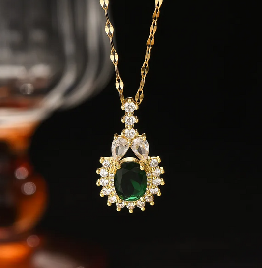 Gold Emerald Crystal Crown Halo Jewelry Set - - 18k Gold Plated Waterproof Jewellery - Collection 9