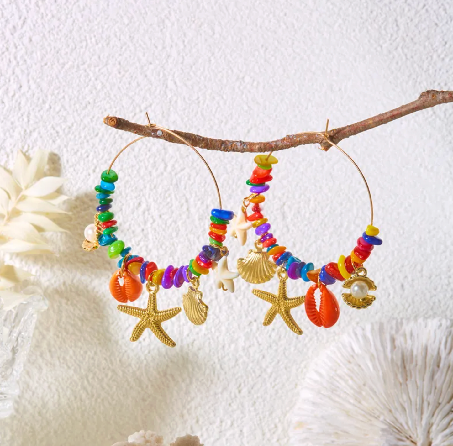 Ocean Charm Beaded Hoop Earrings