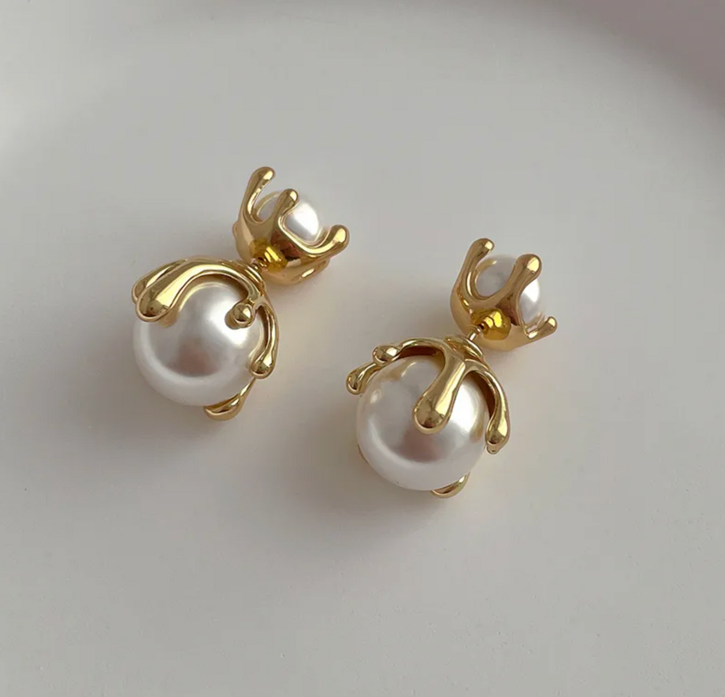 Silver Reindeer Freshwater Pearl Stud Earrings - - 18k Gold Plated Waterproof Jewellery - Collection 9