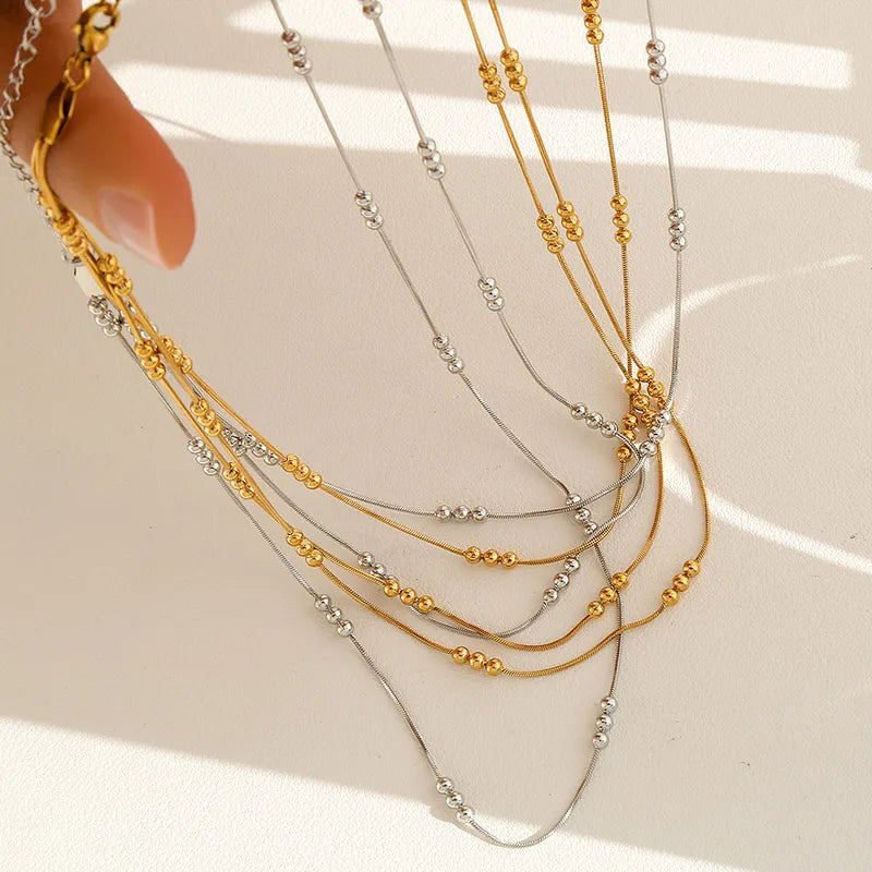 Gold Beaded Triple Layer Necklace - Necklace - 18k Gold Plated Waterproof Jewellery - Collection 9
