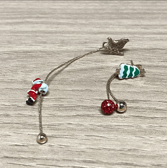 Asymmetric Santa & Sleigh Drop Earrings - Earrings - 18k Gold Plated Waterproof Jewellery - Collection 9