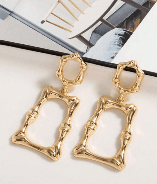 Bamboo Frame Drop Earrings - Jewelry - 18k Gold Plated Waterproof Jewellery - Collection 9