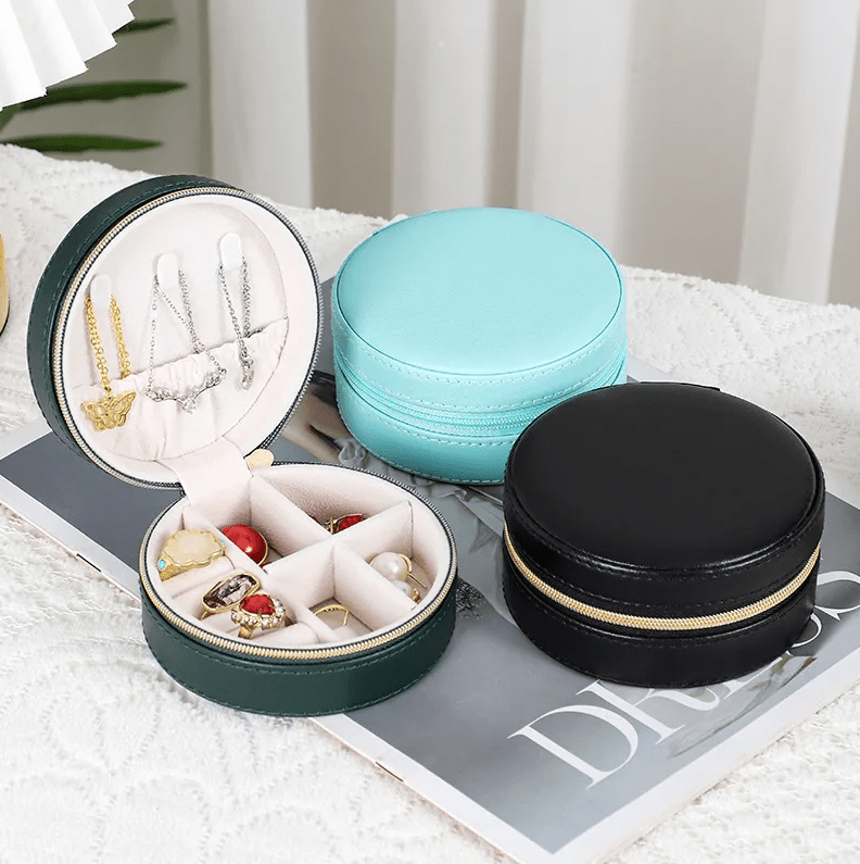 Black Cross Pattern Round Luxury Travel Jewellery Box - Jewellery Boxes - 18k Gold Plated Waterproof Jewellery - Collection 9