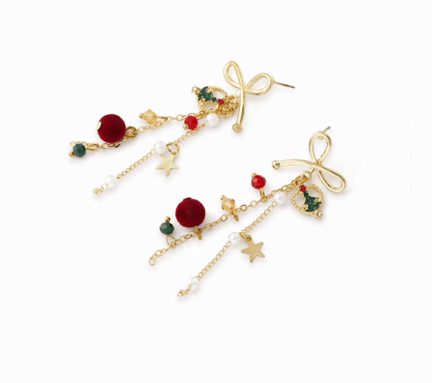 Bow Heart & Crystal Chain Tassel Earrings - Earrings - 18k Gold Plated Waterproof Jewellery - Collection 9