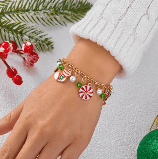 Christmas Candy & Stocking Charm Bracelet - Bracelets - 18k Gold Plated Waterproof Jewellery - Collection 9