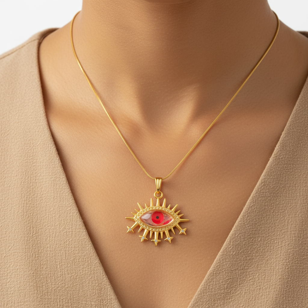 Pink Evil Eye Pendant Necklace - Jewelry - 18k Gold Plated Waterproof Jewellery - Collection 9