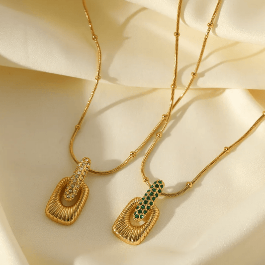 Crystal Pendant Gold Necklace - Jewelry - 18k Gold Plated Waterproof Jewellery - Collection 9
