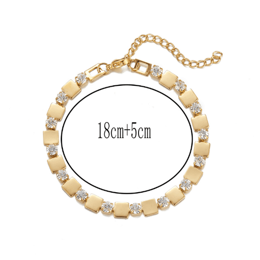 Gold Alternating Square Tile & Crystal Zircon Tennis Bracelet - Bracelets - 18k Gold Plated Waterproof Jewellery - Collection 9