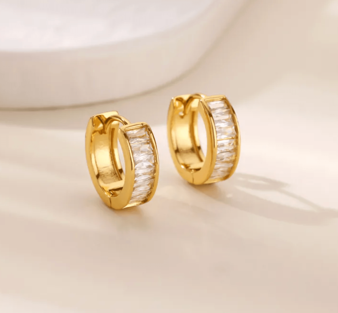 Gold Baguette Crystal Hoop Earrings - Earrings - 18k Gold Plated Waterproof Jewellery - Collection 9