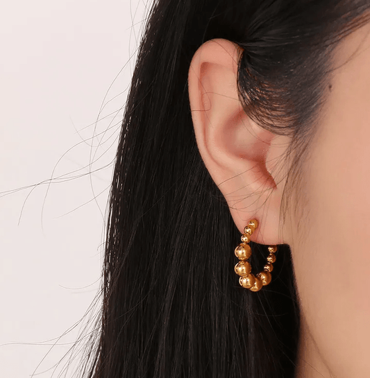 Gold Beaded Huggie Hoop Earrings - - 18k Gold Plated Waterproof Jewellery - Collection 9