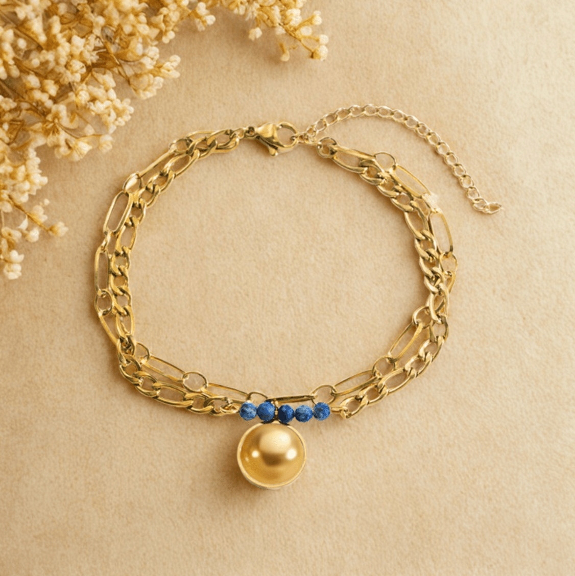 Gold Blue Crystal Chain Bracelet - Jewelry - 18k Gold Plated Waterproof Jewellery - Collection 9