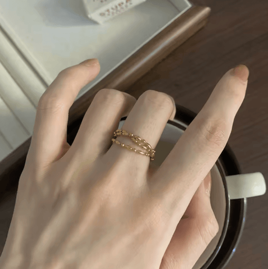 Gold Chain Adjustable Ring - Jewelry - 18k Gold Plated Waterproof Jewellery - Collection 9