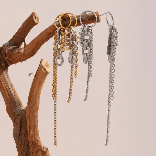 Gold Chain Tassel Hoop Earrings - Jewelry - 18k Gold Plated Waterproof Jewellery - Collection 9