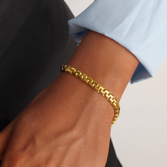 Gold Chunky Wide Box Chain Bracelet - Bracelets - 18k Gold Plated Waterproof Jewellery - Collection 9