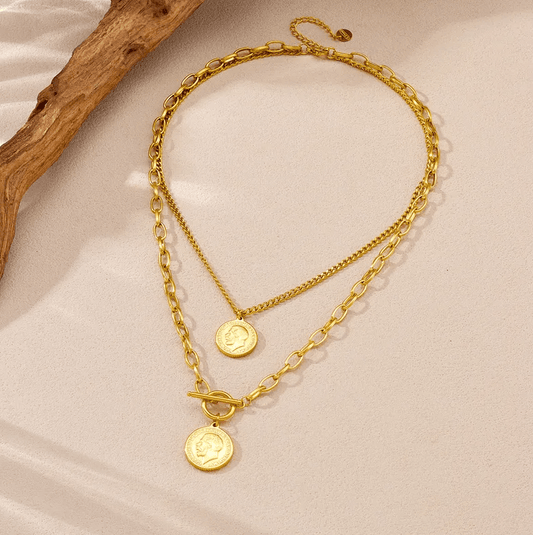 Gold Coin Layered Necklace - Necklace - 18k Gold Plated Waterproof Jewellery - Collection 9