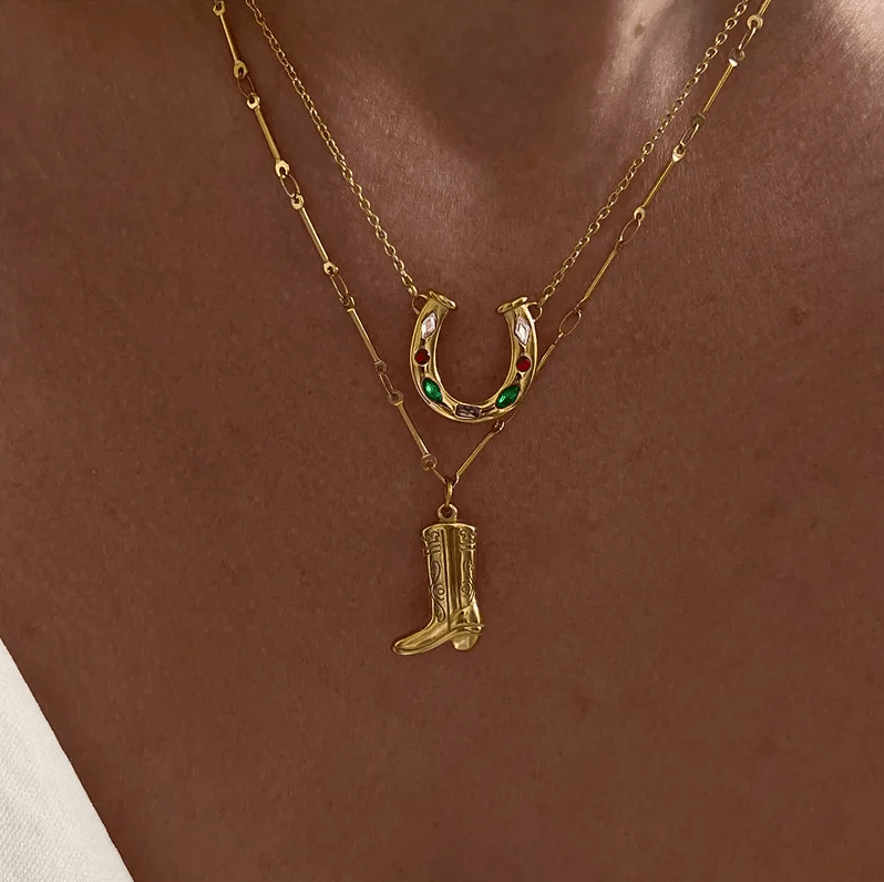 Gold Cowboy Boot Chain Necklace - Jewelry - 18k Gold Plated Waterproof Jewellery - Collection 9