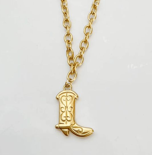 Gold Cowboy Boot Linked Chain Necklace - Necklaces - 18k Gold Plated Waterproof Jewellery - Collection 9