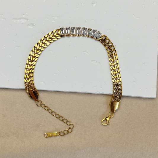 Gold Crystal Baguette Chain Bracelet - Jewelry - 18k Gold Plated Waterproof Jewellery - Collection 9