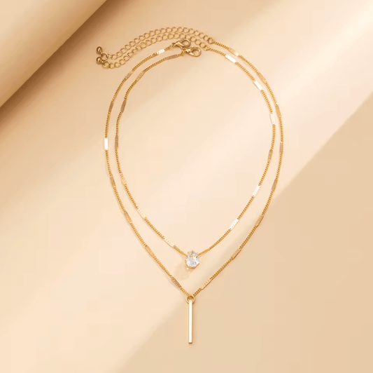 Gold Crystal Bar Layered Necklace - Necklace - 18k Gold Plated Waterproof Jewellery - Collection 9