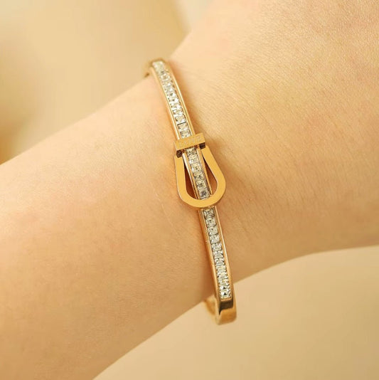 Gold Crystal Buckle Bangle - Bracelet - 18k Gold Plated Waterproof Jewellery - Collection 9